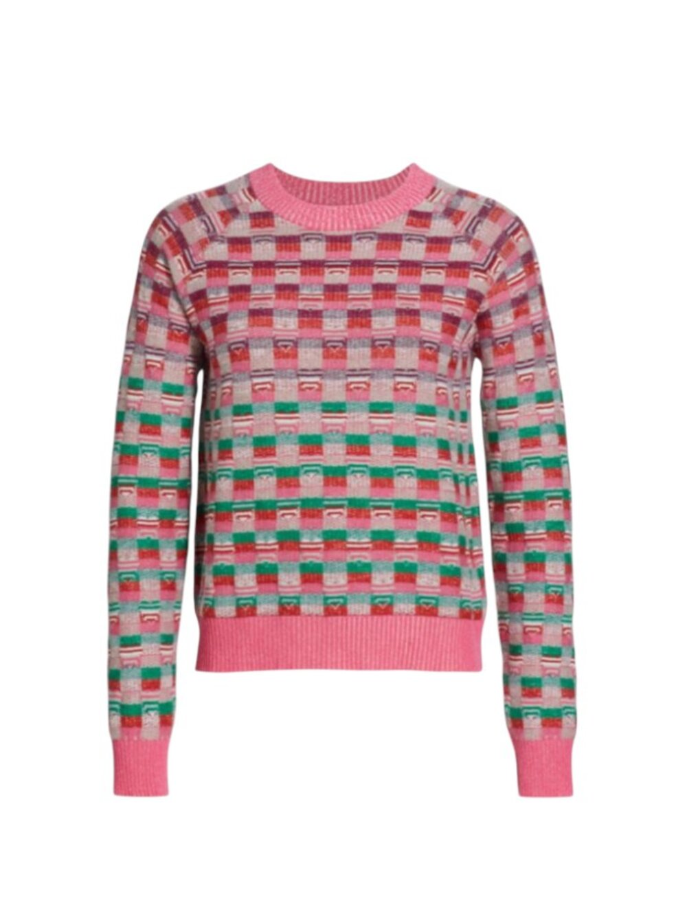 Barrie Intarsia Cashmere Wool Sweater Womens Medium Pink Crew Neck Long Sleeve